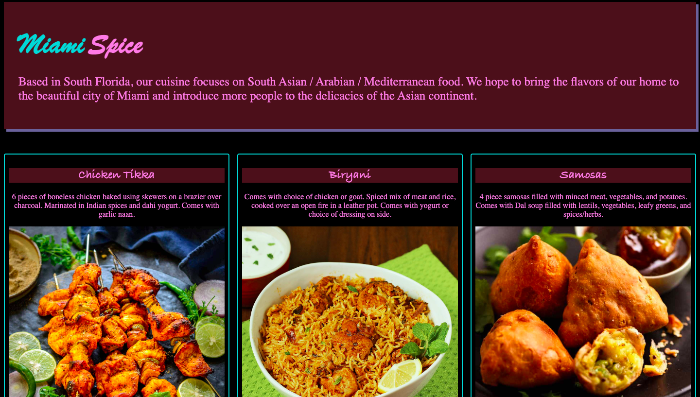 Picture of restaurant home page.